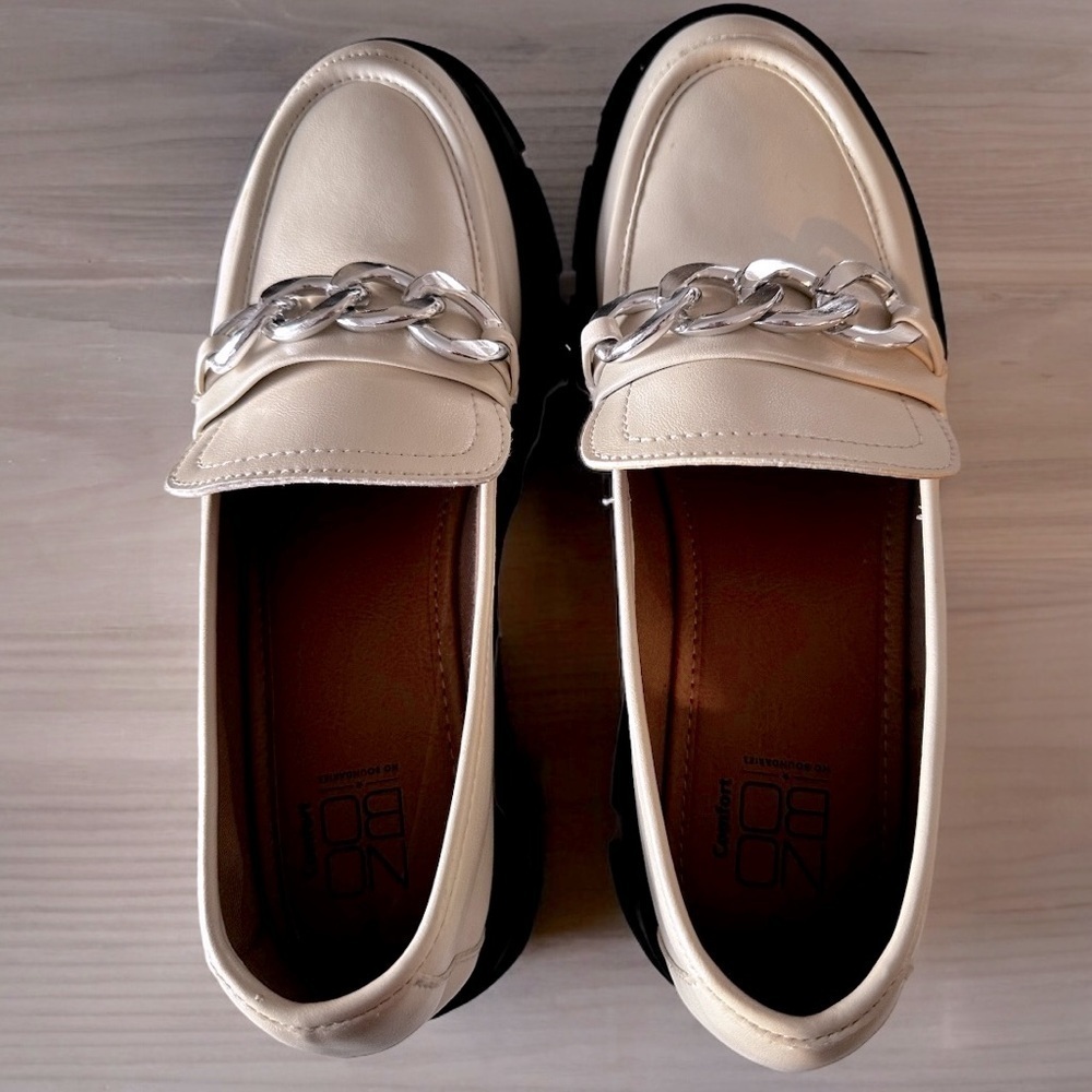 No Boundaries Y2K Ivory Chain Chunky Heel Platform Oxfords Loafers Size 8 - Picture 3 of 8